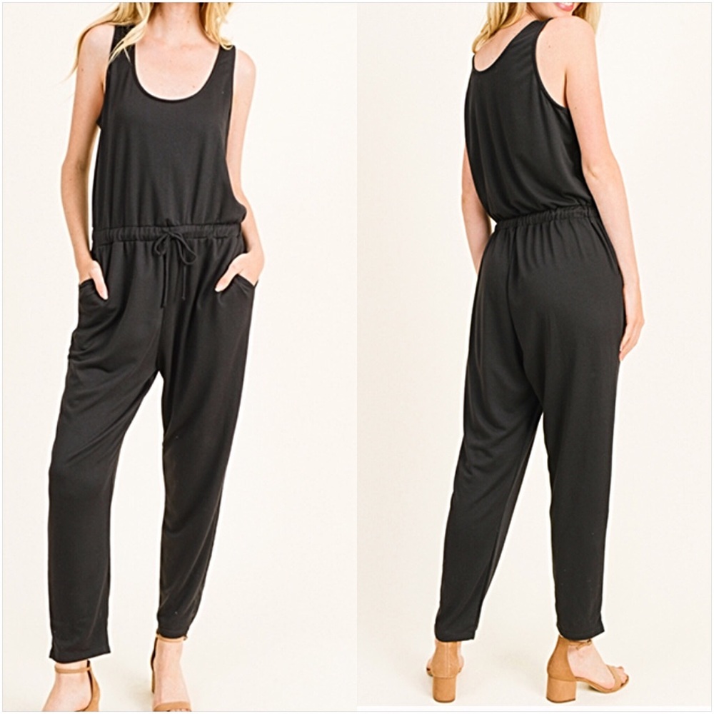 Softest Ever Black Jumpsuit Pockets  L - Picture 3 of 8